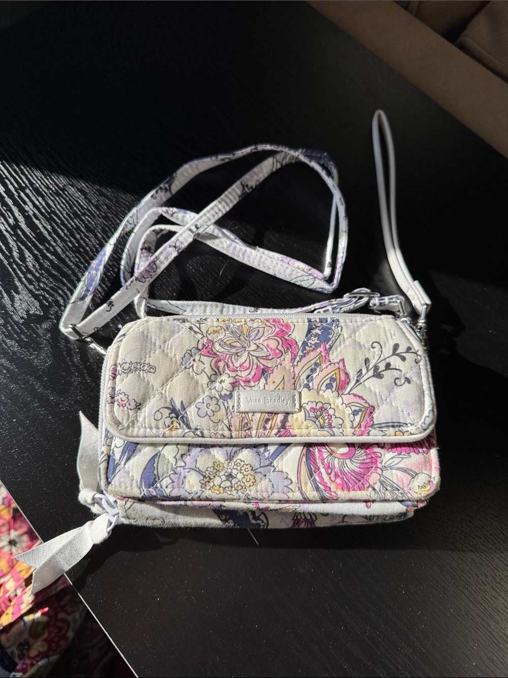 Vera Bradley Quilted Floral Crossbody in Light Gray, Pink & Lavender